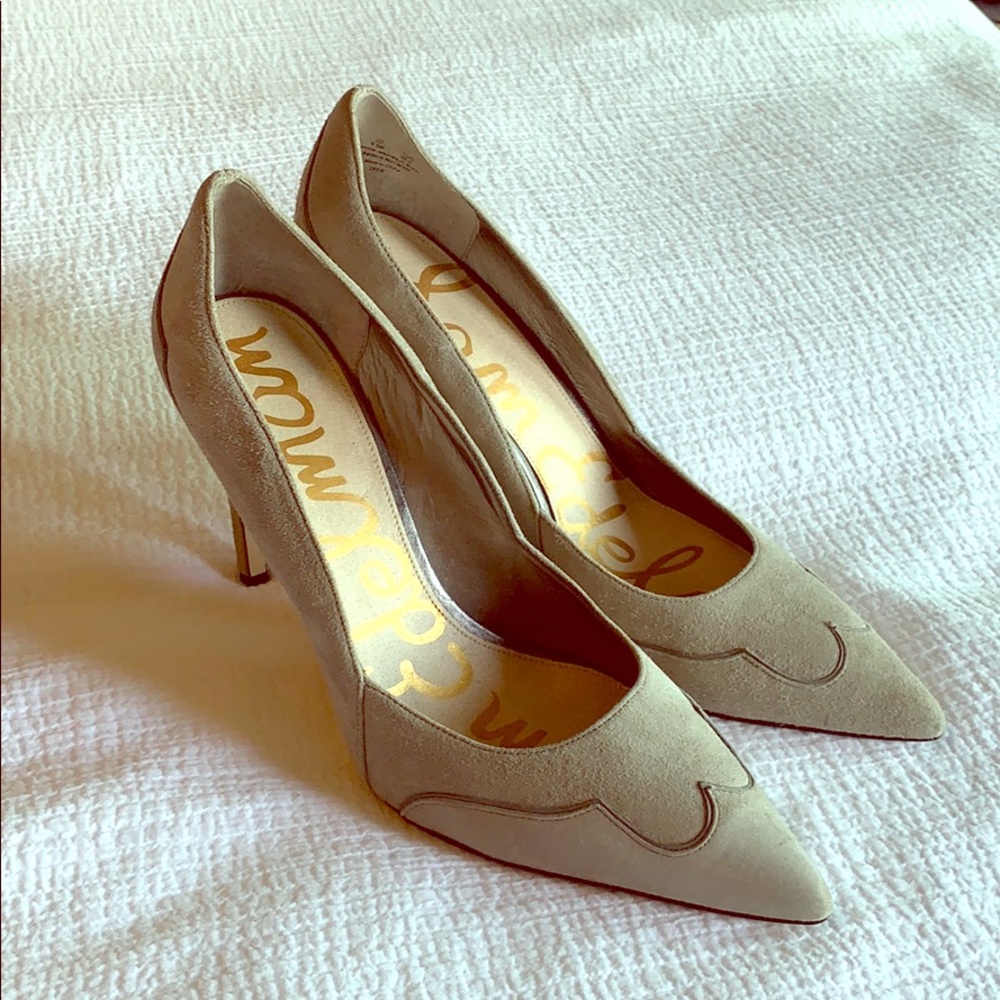 Light Gray Suede Sam Edelman Cowboy Pump Heel